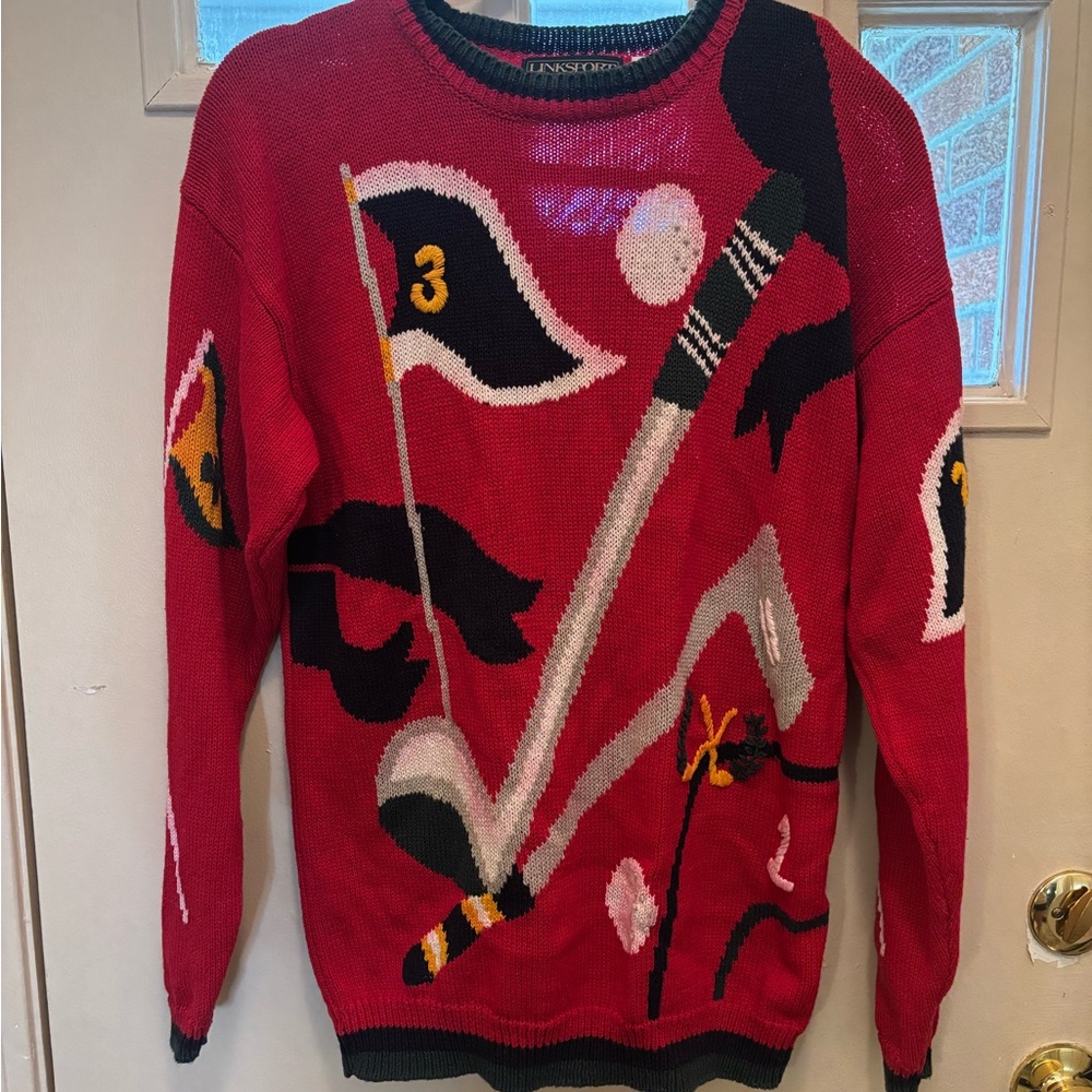 Lands' End Men's Red Golf Crewneck Sweater
